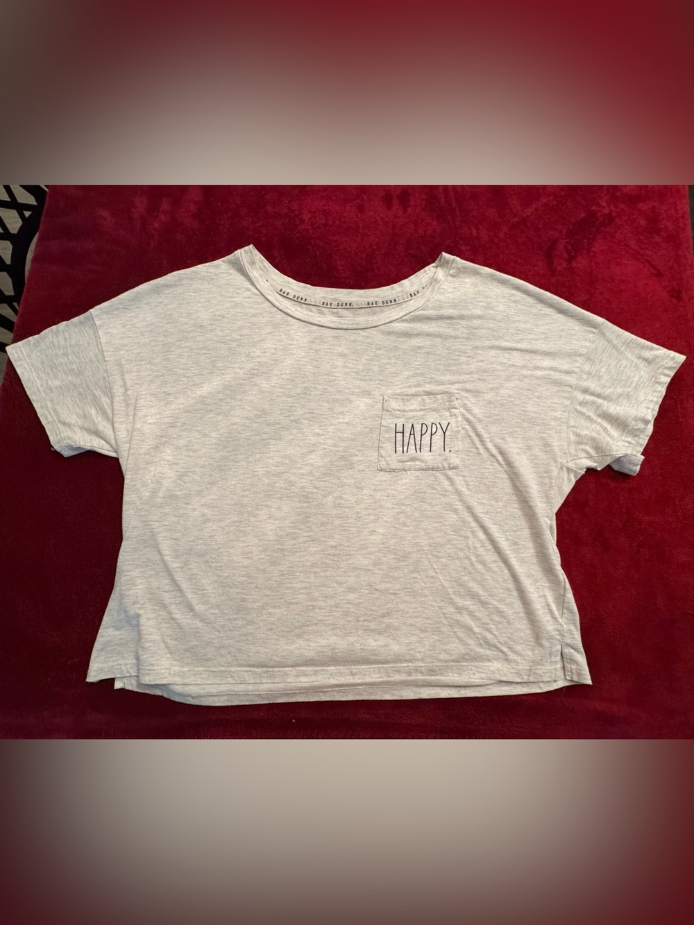 Rae Dunn Light Gray Pocket Tee with 'HAPPY.' Print